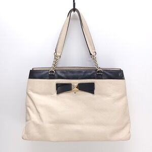 Kate Spade New York Hancock Park Cream Black Leather Bow Tote Shoulder Bag